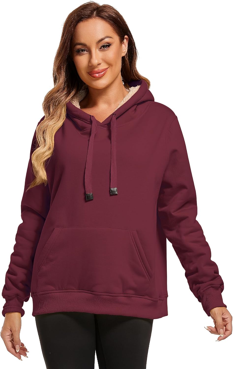 Gesean Women's Sherpa Lined Cotton Pullover Sweatshirts Fleece Hoodies Kangaroo Hooded Pocket for Women - Image 2
