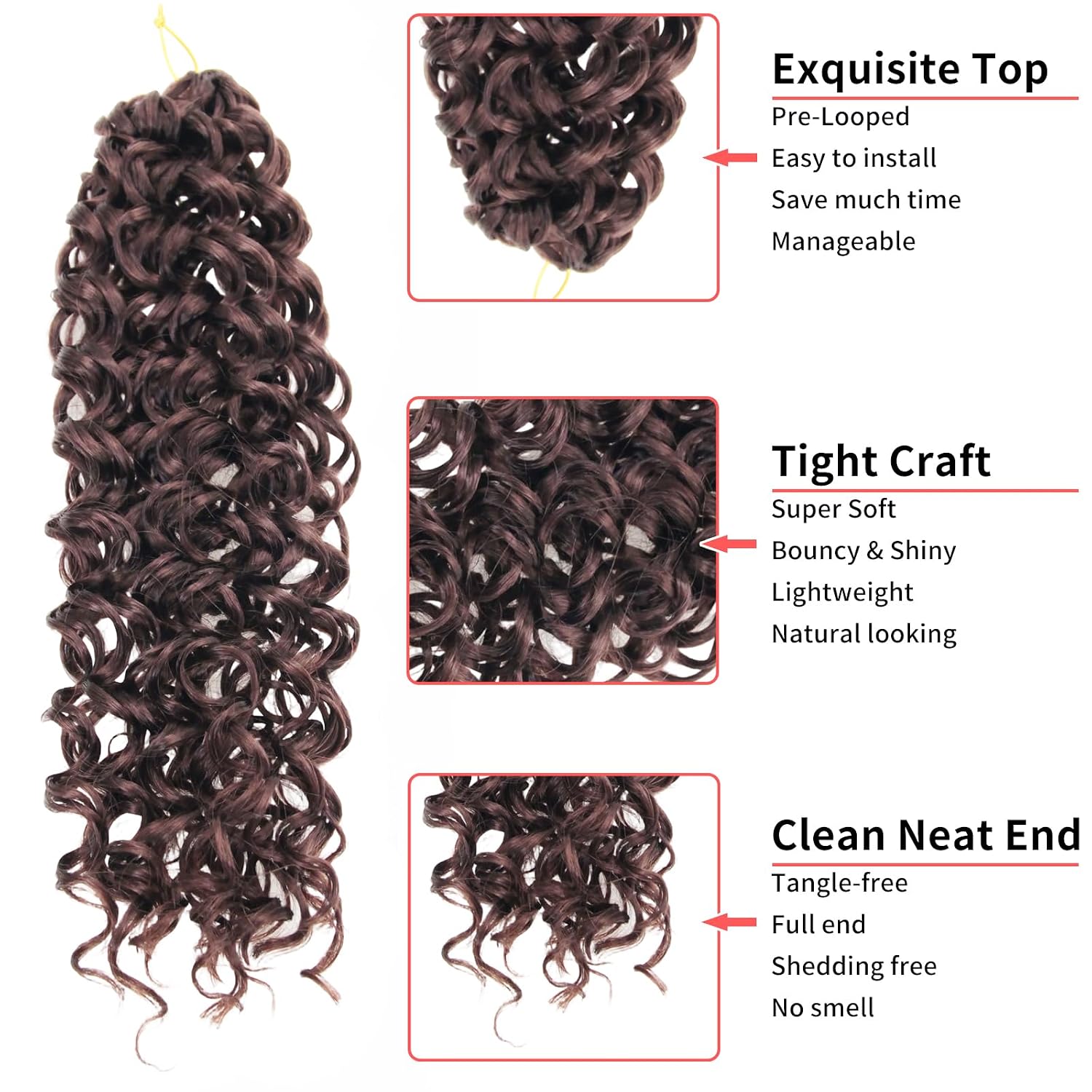 QRHSUKA GoGo Curl Crochet Hair for Women Water Wave Curly Crochet Hair Wavy Hair Deep Wave Beach Curl Crochet Synthetic Hair Extensions (18 inch(Pack of 6), #33)