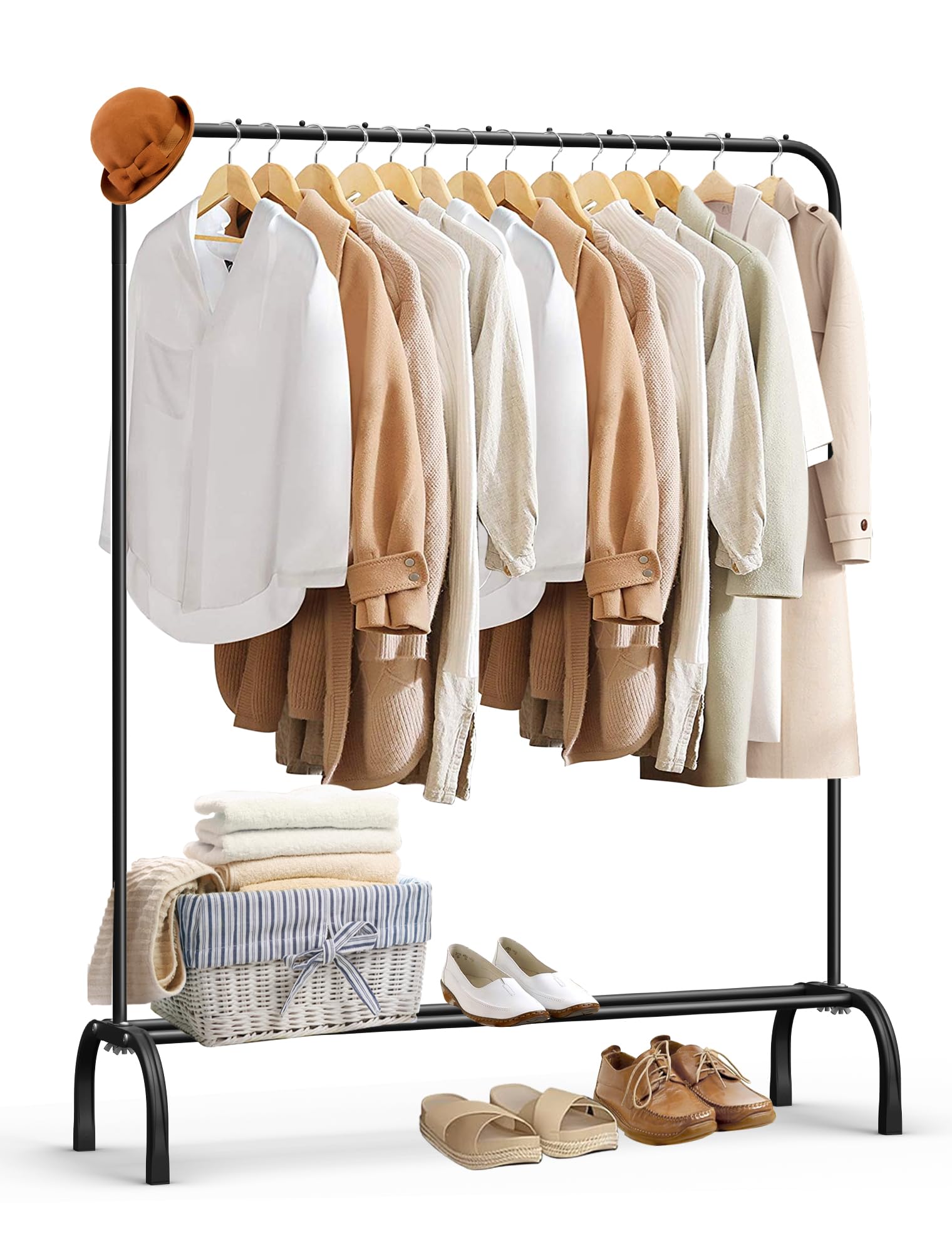 YORKING Clothes Rail, Hanging Rail for Clothes Garment Rack with Shelf,  Freestanding Clothes Rack for Coats Dresses Skirts Shoes Hats (Black)