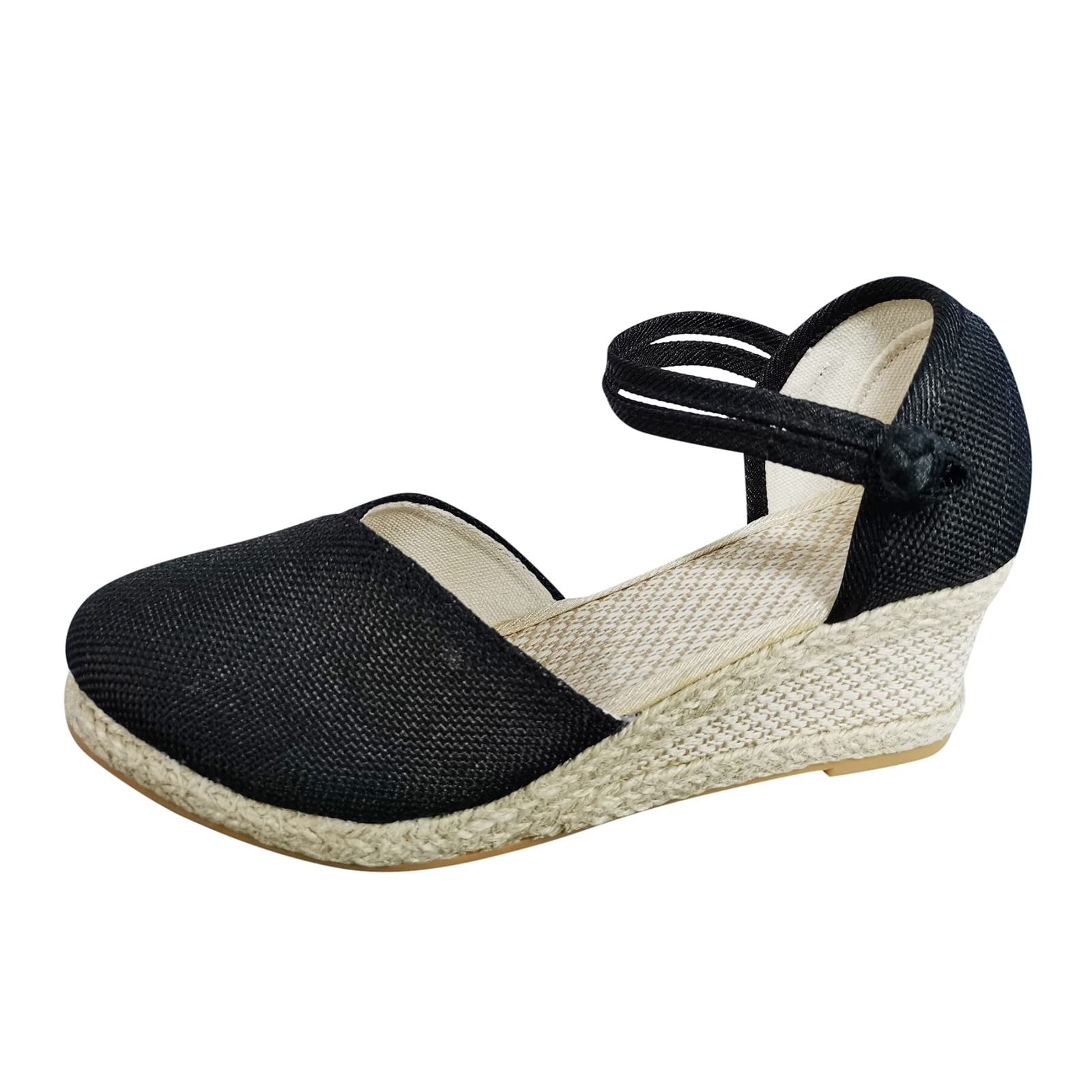 Zapatillas de cuña Bordada Floral para Mujer diseño Veraniego Estilo Resort con patrón Elegante y tacón Estable