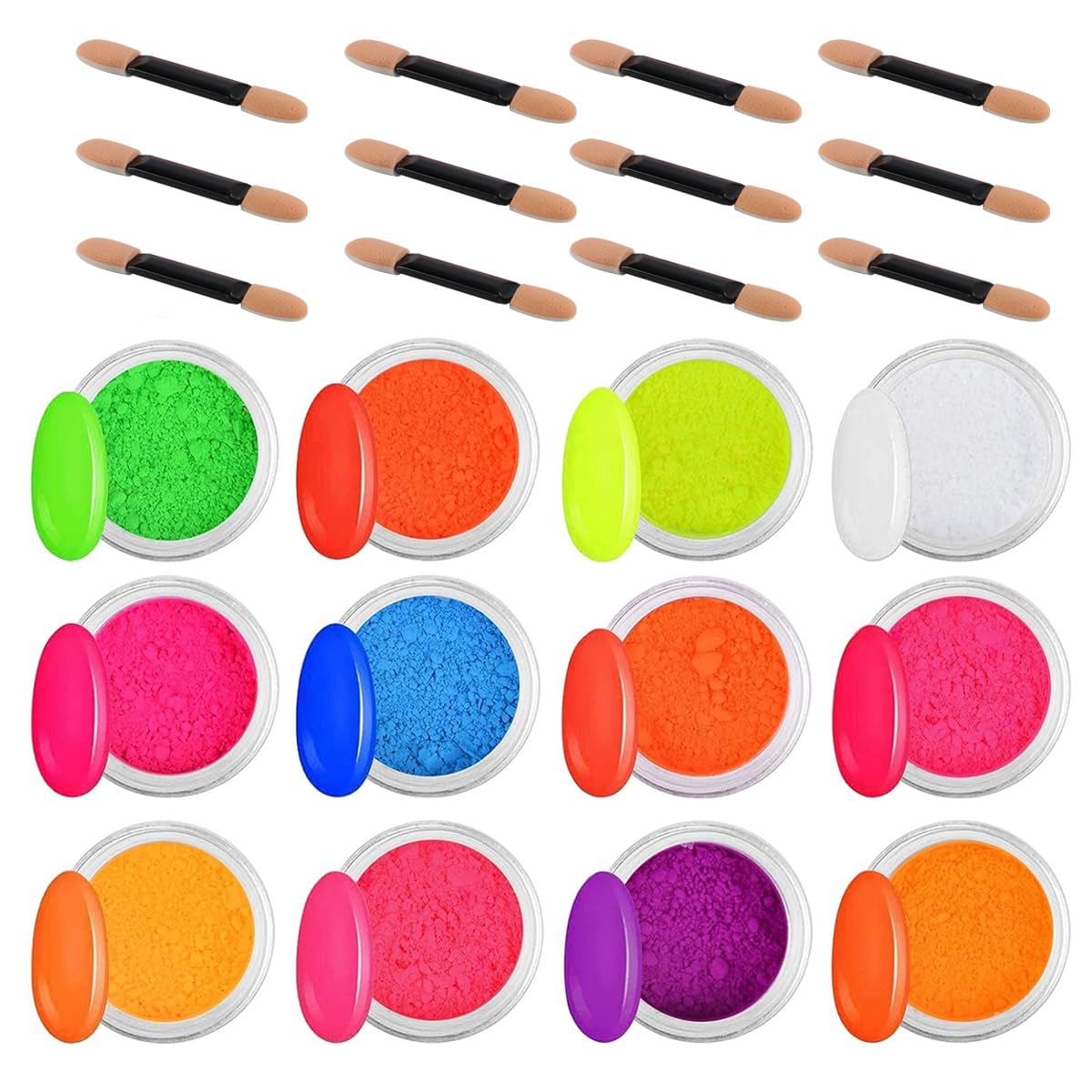 Sarini Polvere di pigmenti per Unghie in 12 Colori,Polvere per Unghie Arcobaleno Fluorescente,Polvere per Unghie Colorata perlescente Iridescente,pigmento per Nail Art/ombretto/Corpo/Artigianato