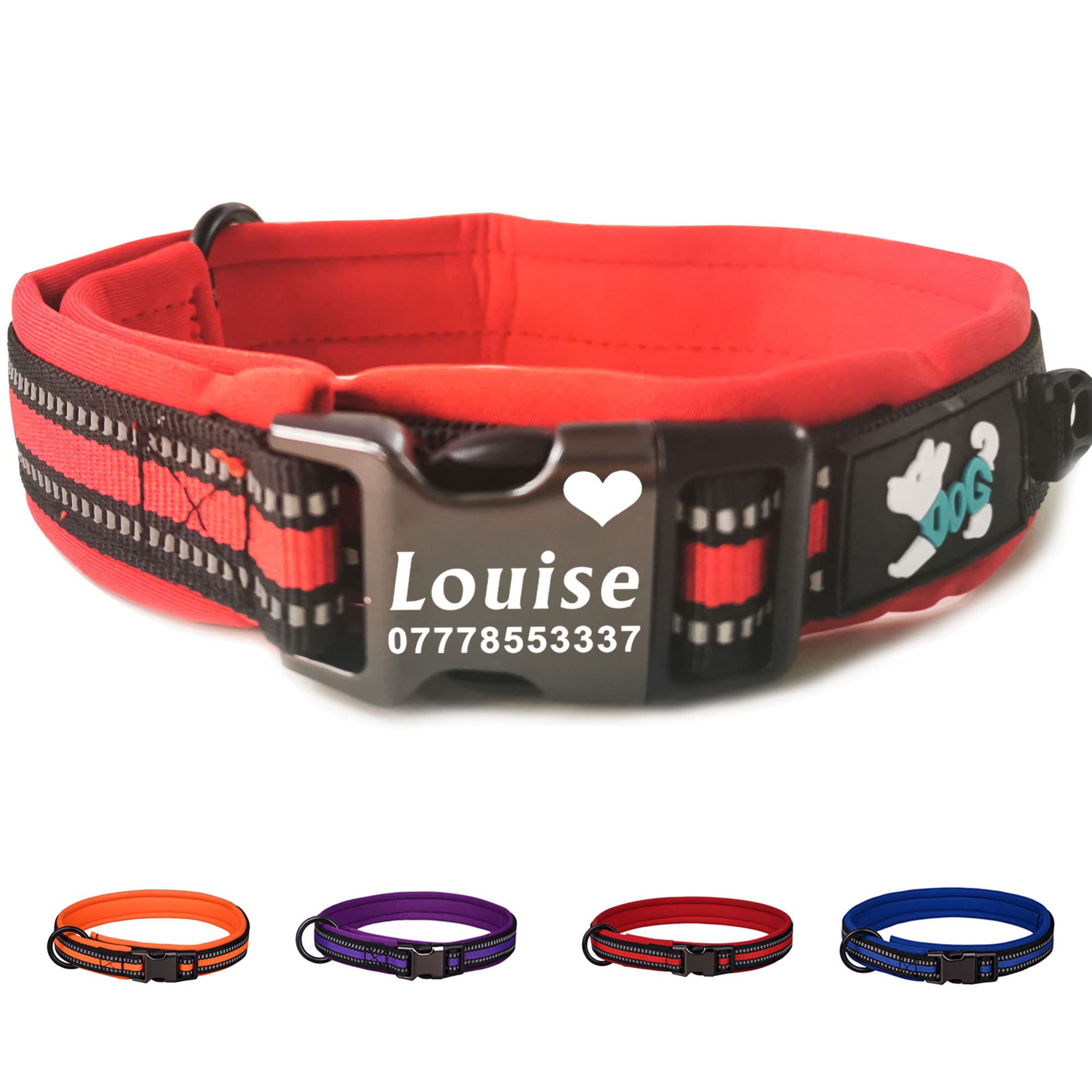 Personalised Dog Collar Adjustable Reflective Dog Collars Engraved Dog ID Tag Collar Custom Nylon Puppy Collars with Name & Phone Number for Small Medium Large Dogs (XS, Red)