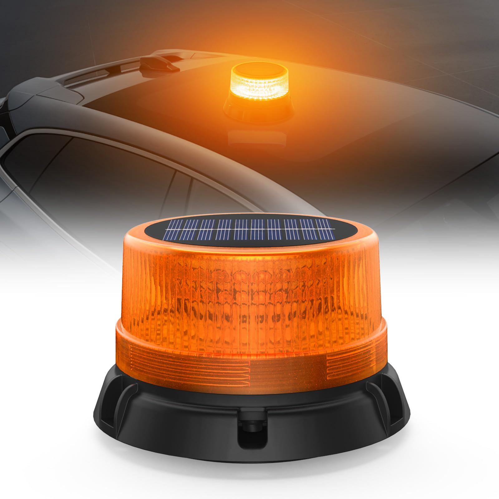 Energía Solar Rotativo Luz LED Estroboscópica Batería con Cable USB de 1,4 metros, Recargable Amarillo Luz de Emergencia para Carretilla Elevadora Tractor Remolque Quitanieves