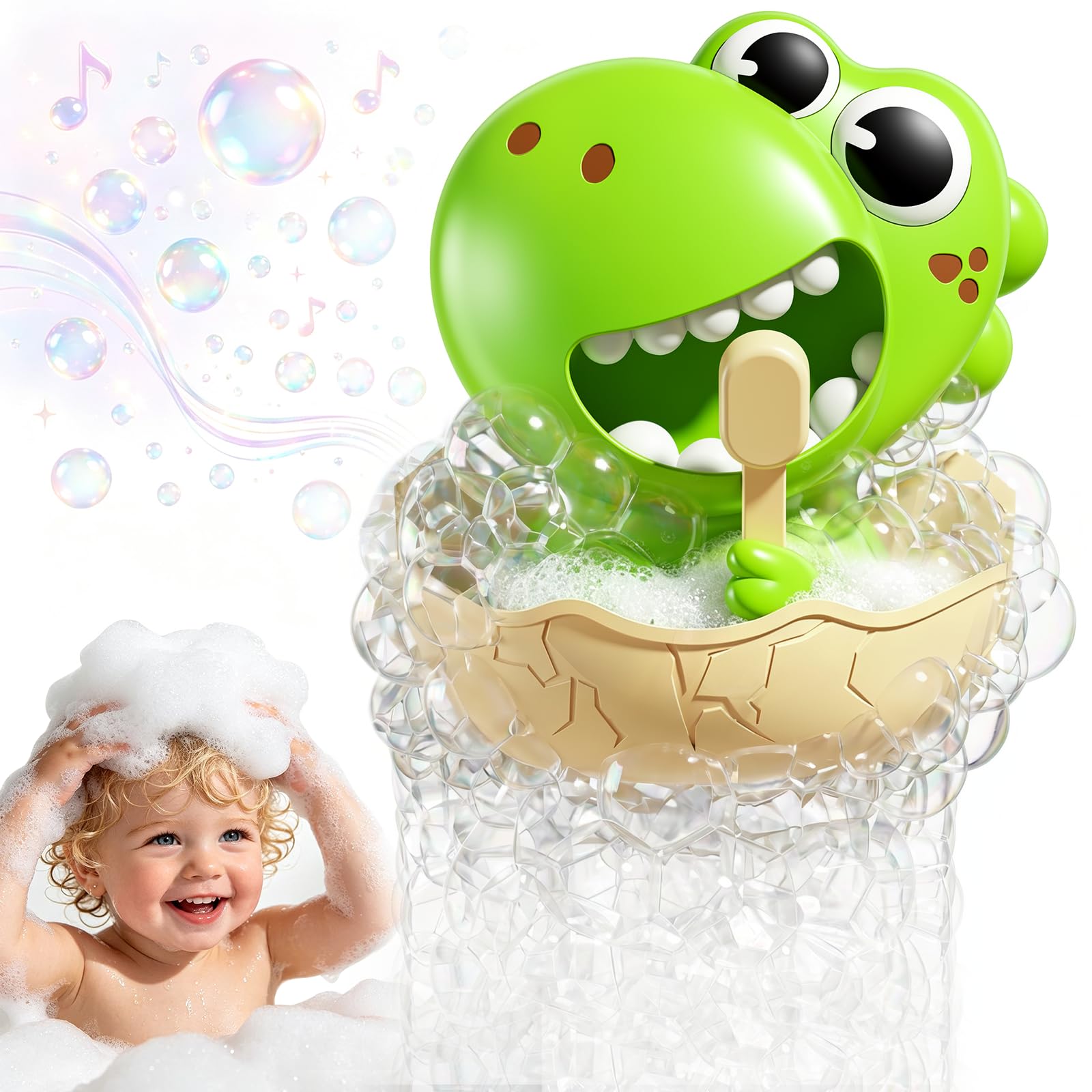 OSLINE Dinosaur Bubble Machine for Toddlers | Kids Bubble Bath with Music Toys for 1 2 3 Year Old, Continuous Bubble Play | 1-5y Sensory Bathtub Toy