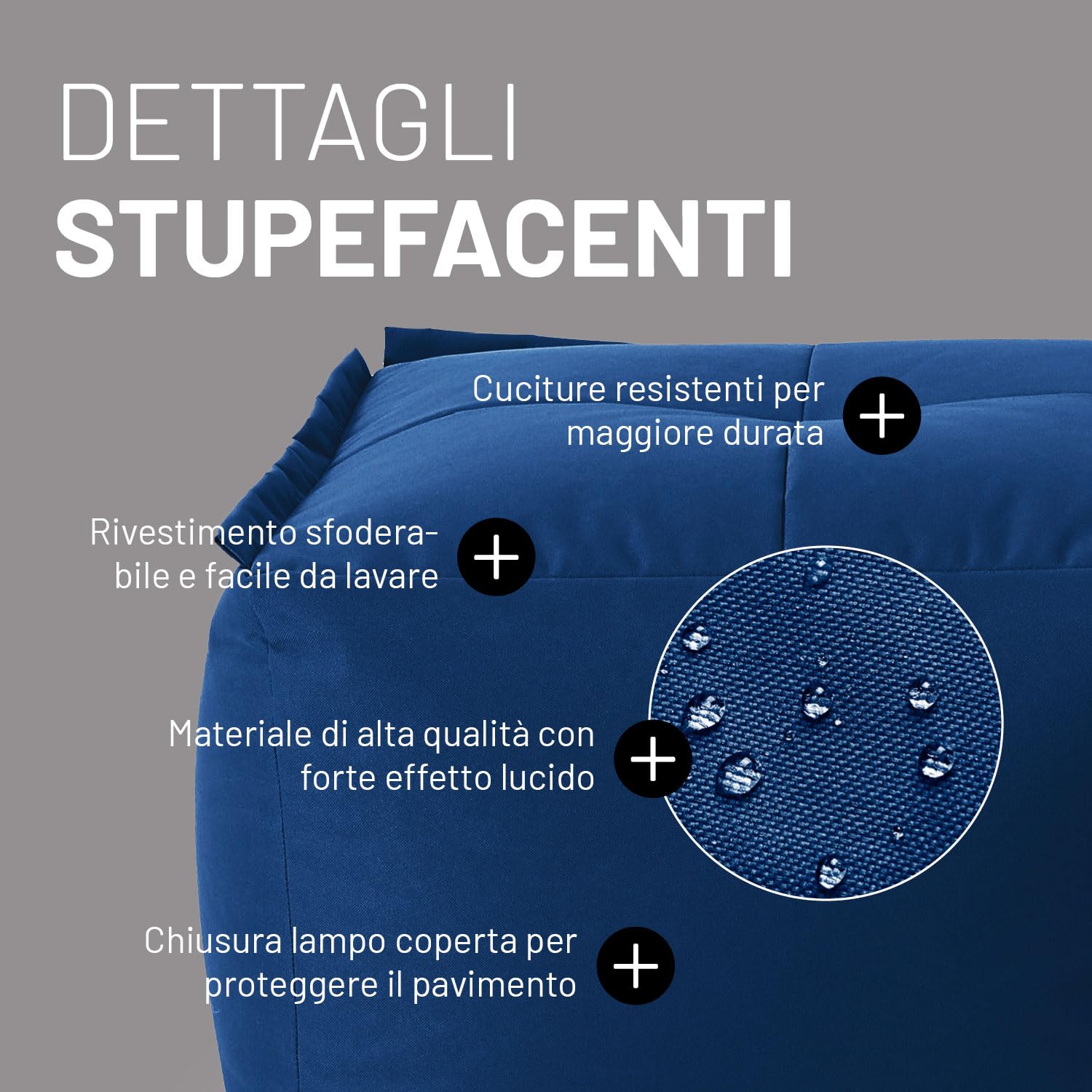 Lumaland Pouf modulare, pouf impermeabile, sgabello espandibile e leggero, per interni ed esterni, seduta lavabile per giardino e interni, 54 x 54 x 54 x 54 cm [blu scuro]