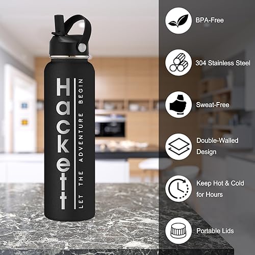 Miniatura 5 de MOUZYLCASE Botellas de agua personalizadas con tapa de pajilla, botella de agua personalizada de 24 onzas, botella de agua aislada con grabado láser