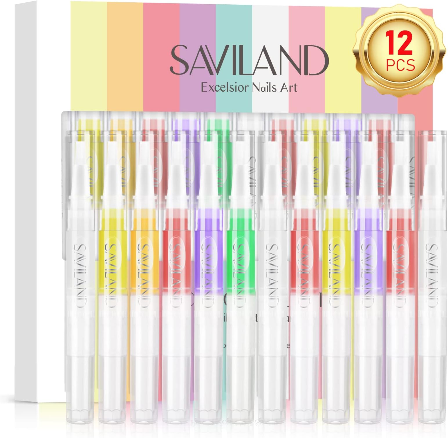 Saviland 12Pcs Cuticle Oil Pen - Cuticle Oil for Nails, Fruity Natural Ingredients Nail Oil Pen, Cuticle Oil Nail Care Kit for Repairing Cracked and Dry