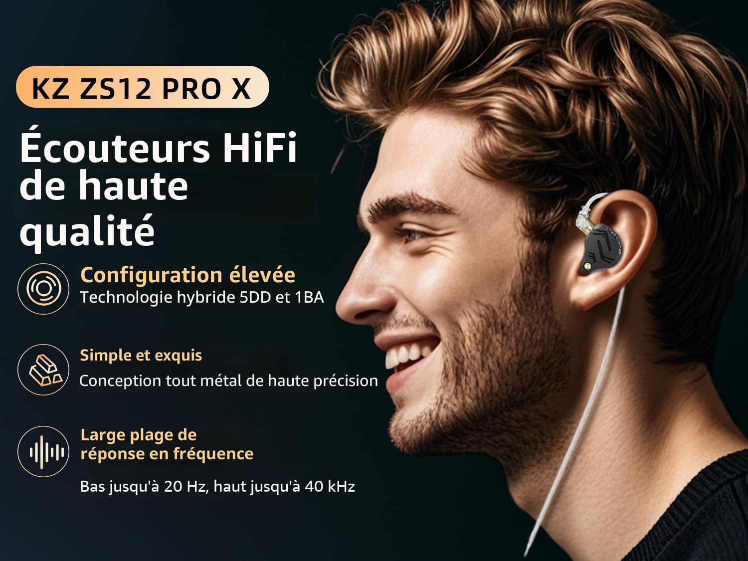 Yinyoo KZ ZS12 Pro X Écouteurs Filaires in Ear Monitor, 4 Commutateurs d'accordage,1DD 5BA Distorsion Non Linéaire Ultra-Faible IEM, Casque Jack 3,5 mm pour Musiciens, Gaming