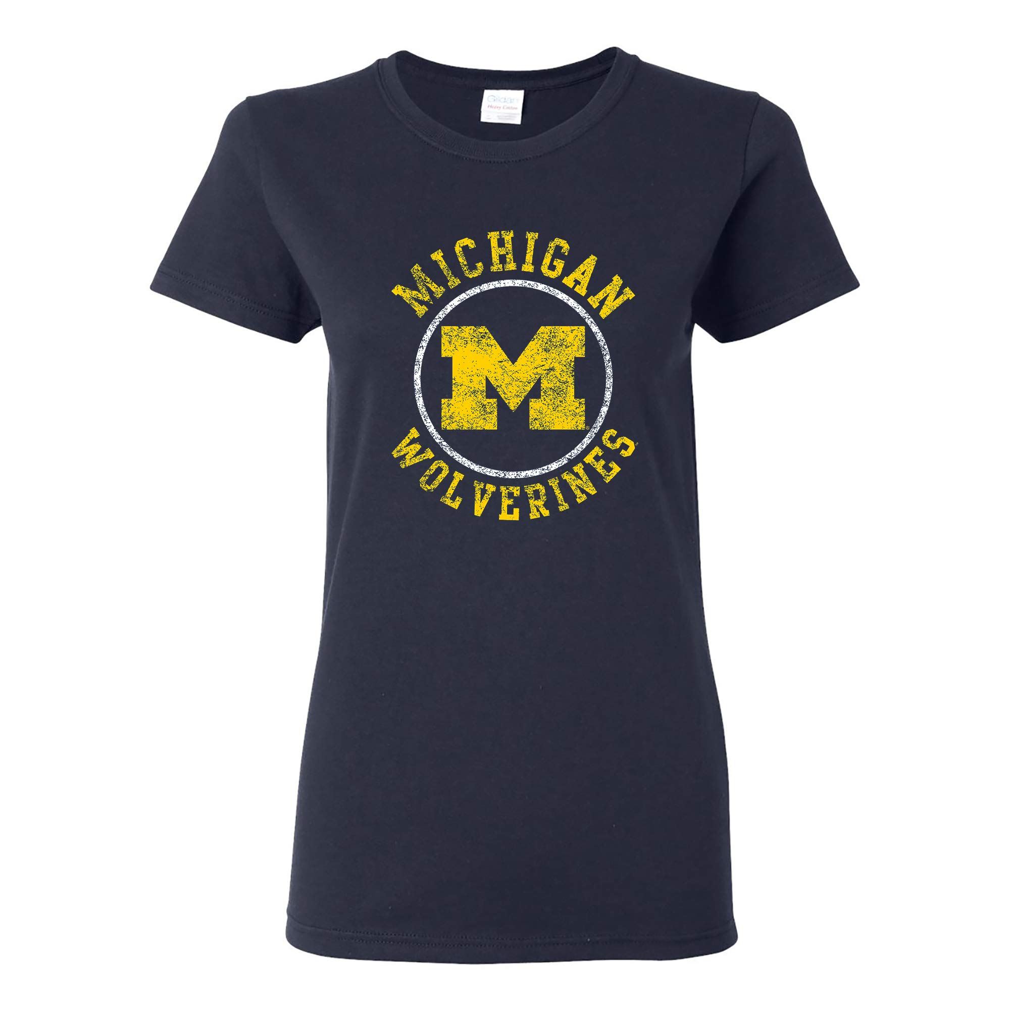 UGP Campus Apparel LS04 - Michigan Wolverines Distressed Circle Logo Womens T-Shirt - X-Large - Navy