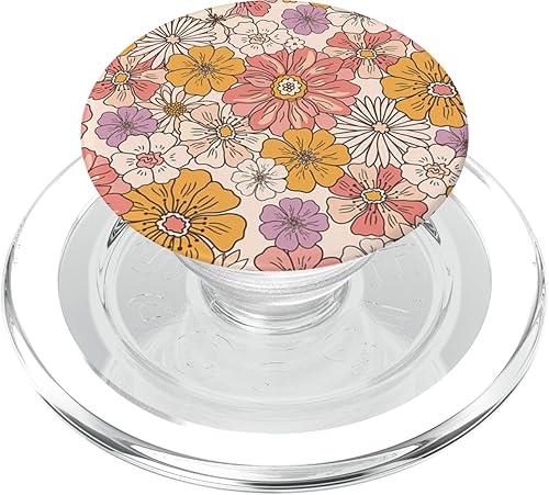 Miniatura 13 de PopSockets PopSockets Estándar PopGrip de los años 70 con diseño de flores retro, color durazno, naranja y rosa