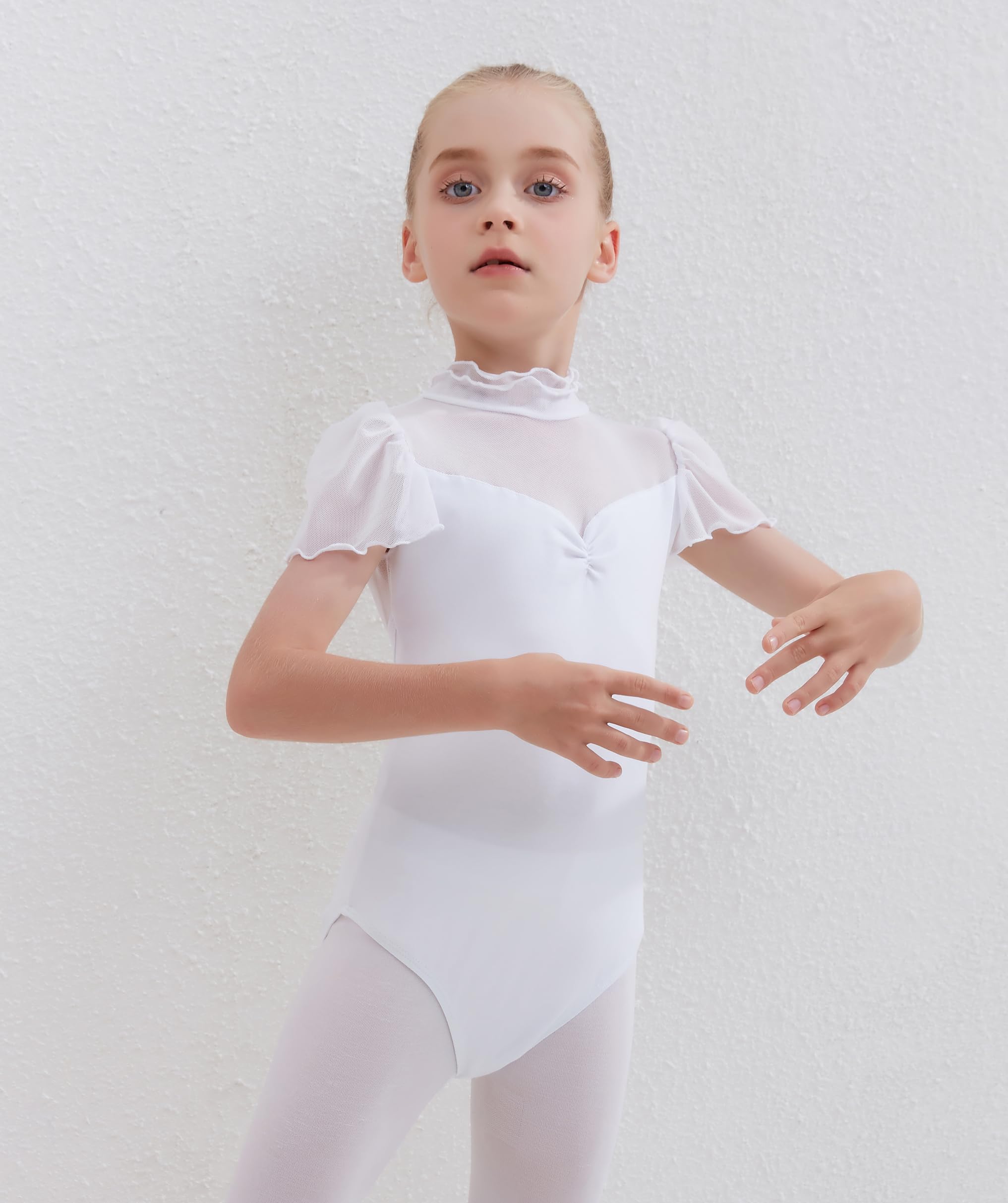 Balletto Body da Danza Claasica Ragazze Vestito da Balletto Leotards Ginnastica Leotards Manica a volant Ginnastica Abito da ballo 2-13 Anni