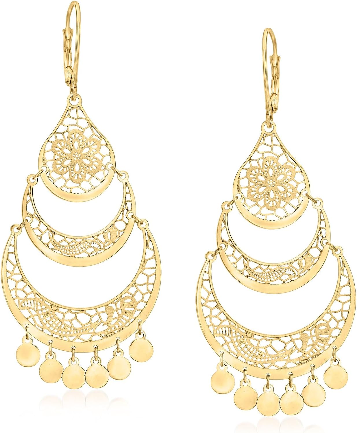 Ross-Simons Italian 14kt Yellow Gold Openwork Floral Lace Chandelier Earrings