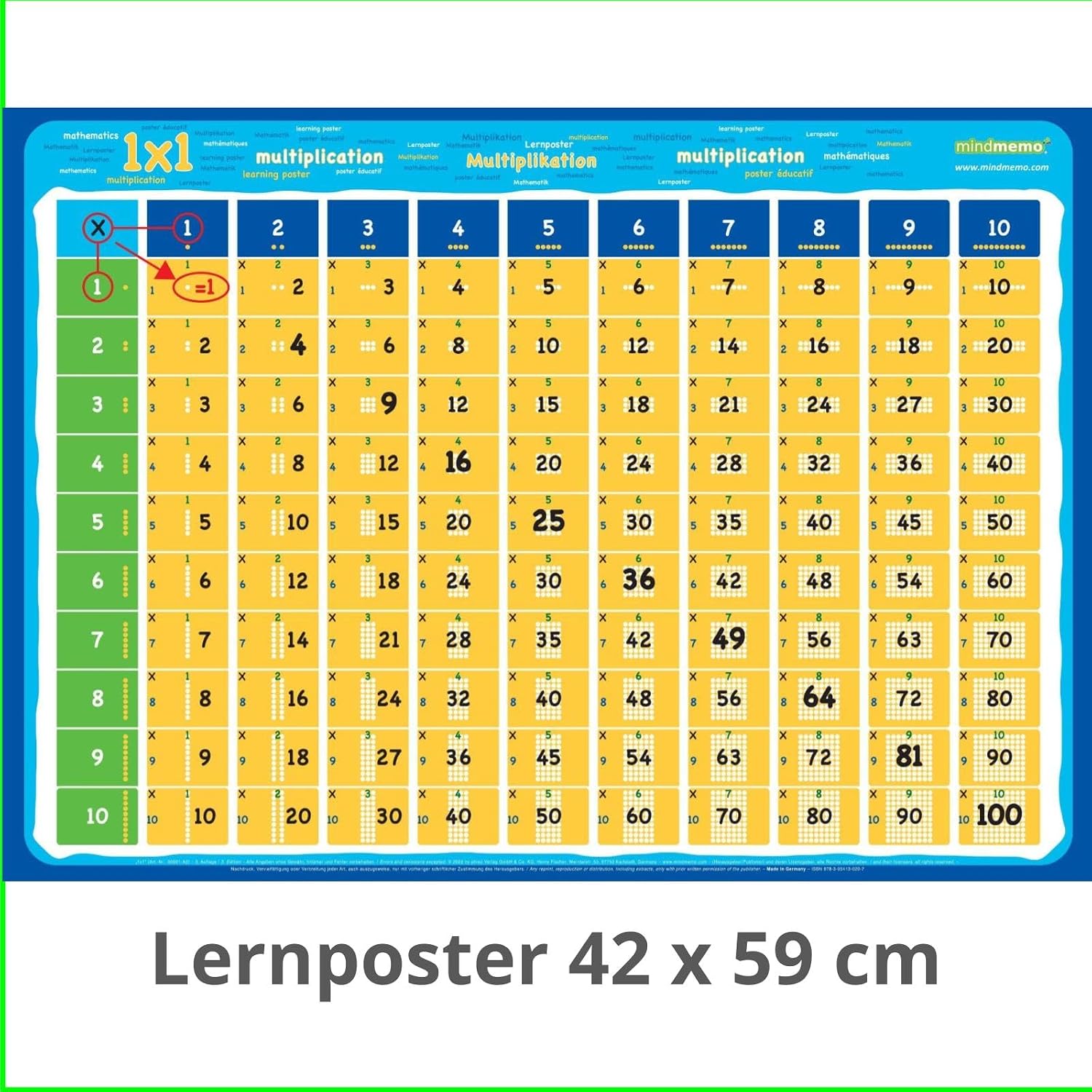 mindmemo Poster - 1x1 Multiplication - Mathematics - DinA2 PremiumEdition