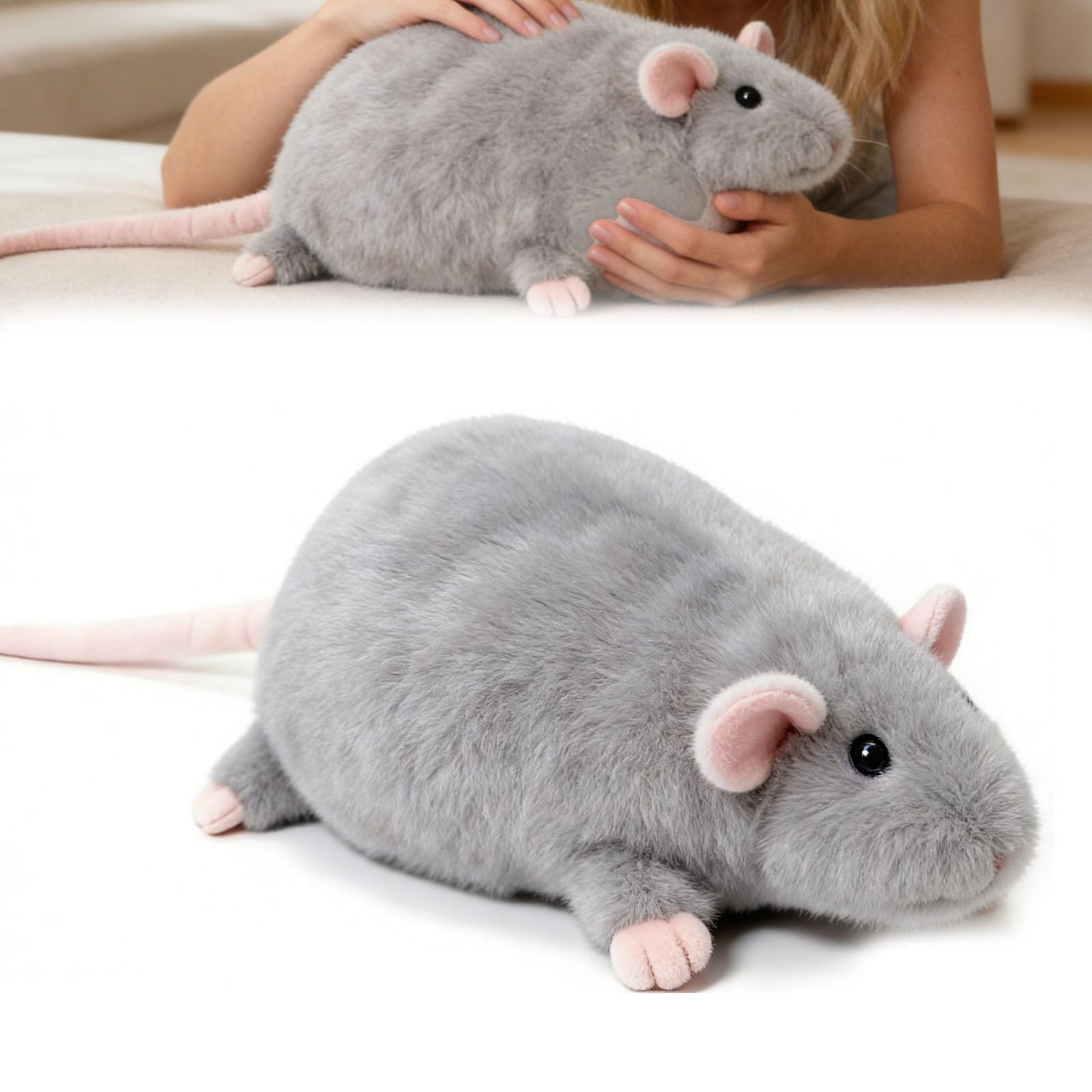 Jumbo Rat Plush, Chonky Rat Plush, Weighted Mouse Stuffed Animal, Cute Plushies Soft Mouse Pillow Toy, Realistic Cute Rats Pillow for Kids, Super Soft Chubby (Grey,50cm/19.7 Inches)