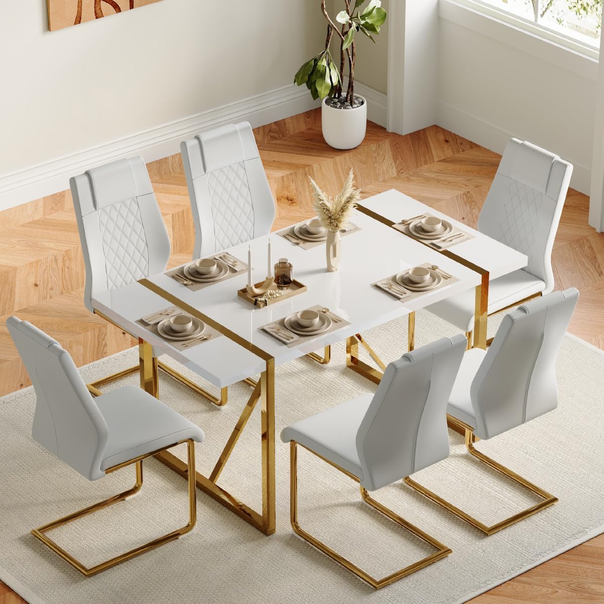 gopop Dining Table Set for 6, Kitchen Table Chairs Set of 6,