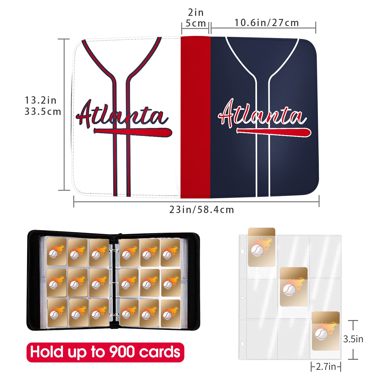 YTLDYS900 Baseball-Kartenbinder mit Ärmeln, 400 Taschen, Baseball-Kartenhalter für Sammelkarten, Baseball-Sammler-Album, New York, Sportkarte, 3-Ringbuch, Aufbewahrungsbuch, Ordner für Kinder