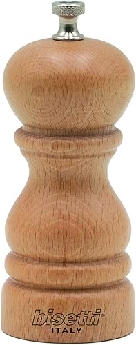 Miniatura 7 de Bisetti Molinillo de pimienta de madera de haya Roma de 7.5 pulgadas con molinillo de acero al carbono ajustable con acabado de nogal, fabricado en