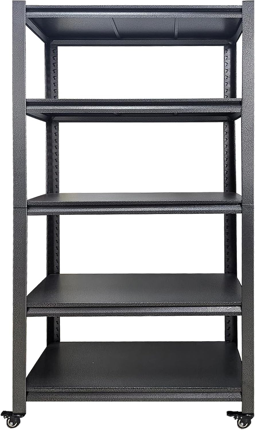 3 Tier Garage Storage Shelves,Heavy-Duty Unit with Wheels,Easy to Assemble Adjustable Metal Garage Shelving for Kitchen Warehouse Tool Room(Size:60cmX40cmX80cm)