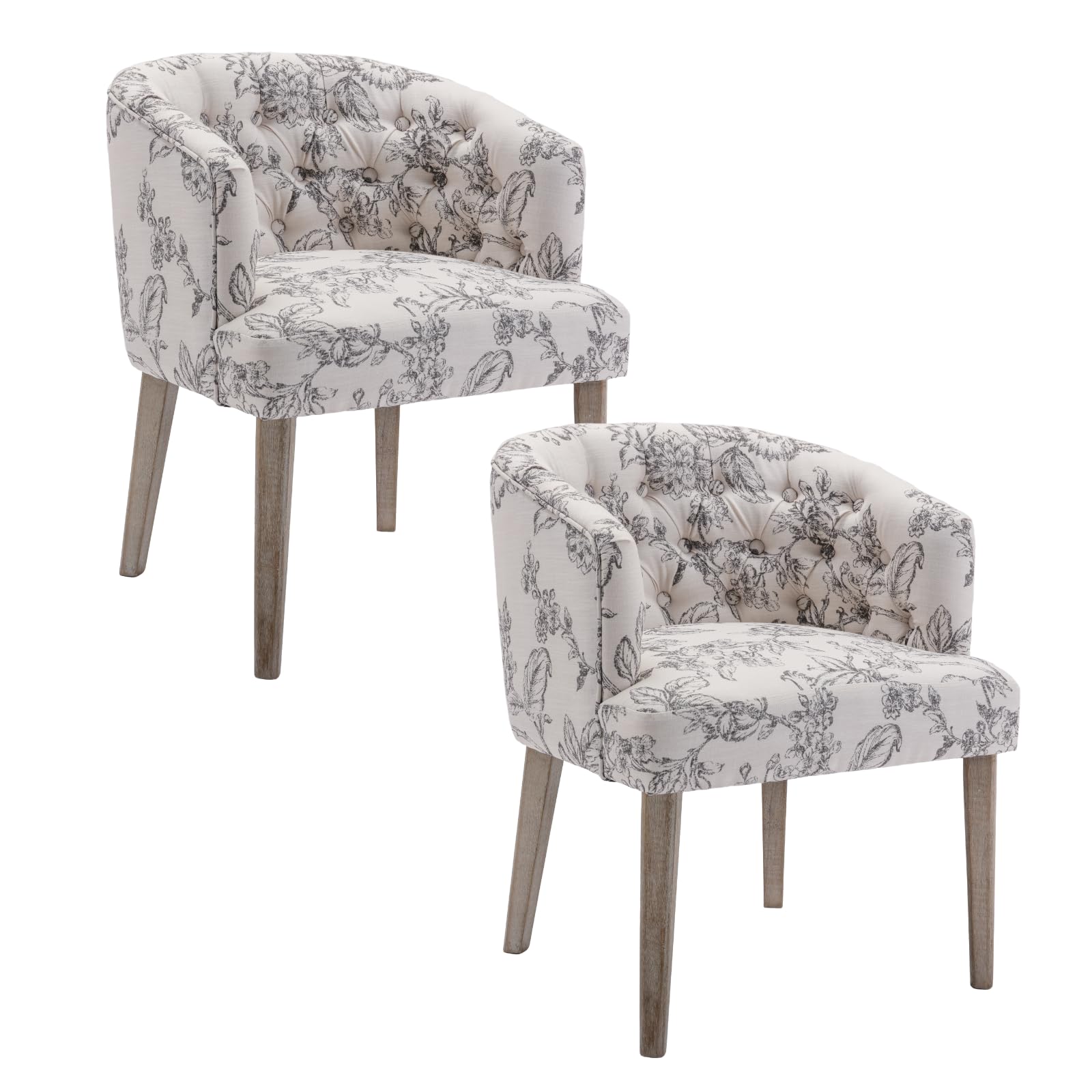 HEAH-YO Modern Dining Chairs Set of 2, Upholstered Linen Fabric Dining Room Chairs with Barrel Backrests, Comfy Kitchen Chair for Dining Room, Beige