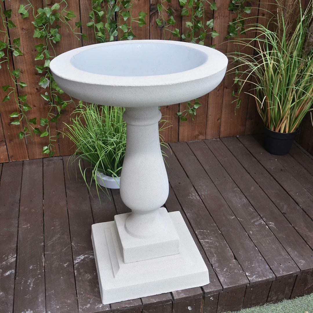 Discount Garden Statues Sandstone Tall Bird Bath with Round Bowl and Square Base