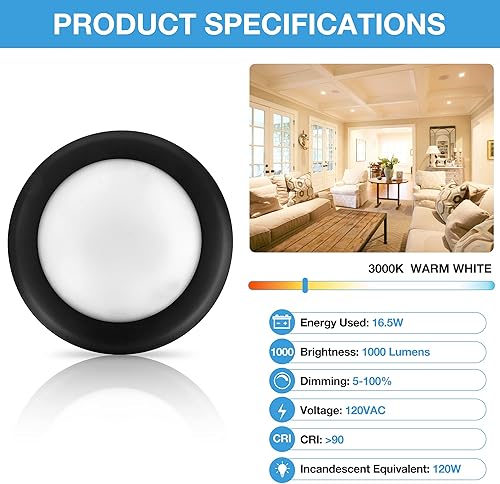 Miniatura 2 de ECOELER Paquete de 10 luces LED de techo empotradas de 6 pulgadas, luz de disco LED regulable con clasificación húmeda, 16.5 W, 1000 Lm, 3000 K