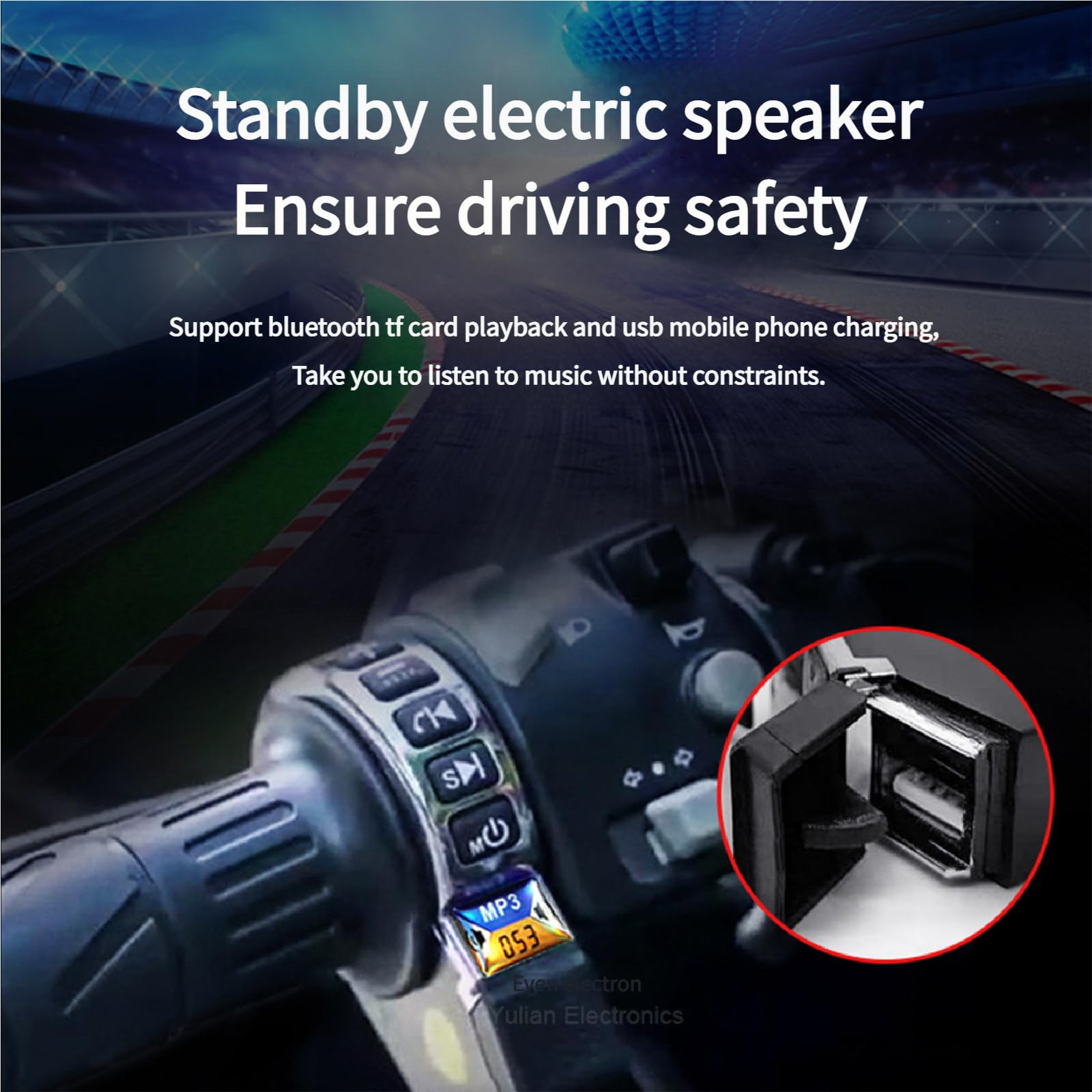 Altoparlante Stereo per Moto Bluetooth Impermeabile con Supporto per Manubrio. Supporta Bluetooth, Riproduzione da Scheda TF e Ricarica USB per telefoni cellulari