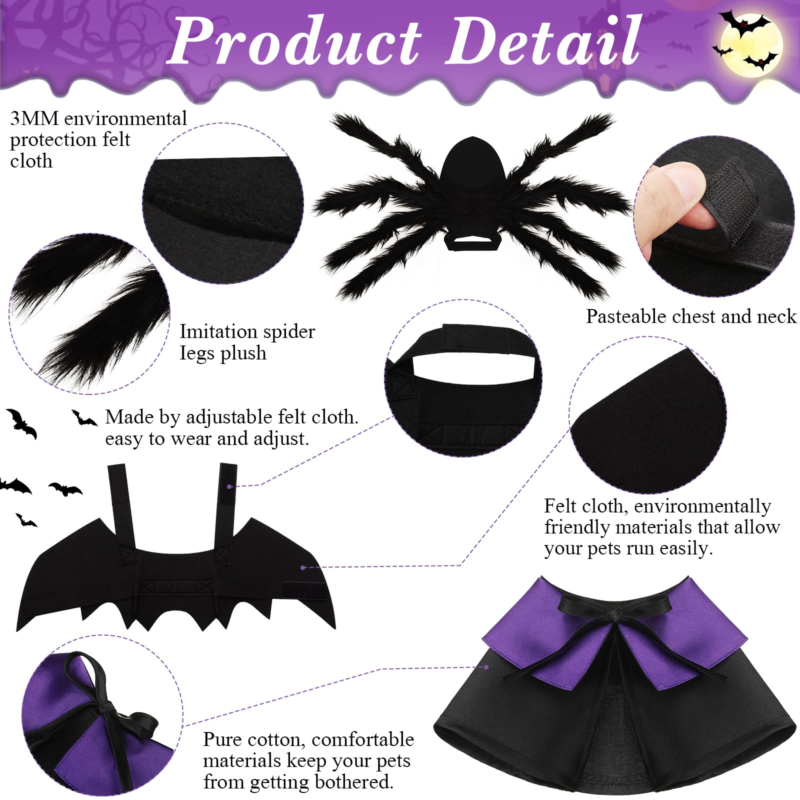 3 Piece Halloween Cat Dog Costume Set - Image 3