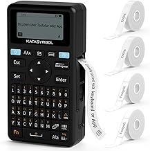 SUPVAN E11 Label Printer, German Layout (QWERTZ) Keyboard, with 2 Rolls of Continuous and 2 Rolls of Fixed Size Labels, Suitable for School, Office & Home, Black
