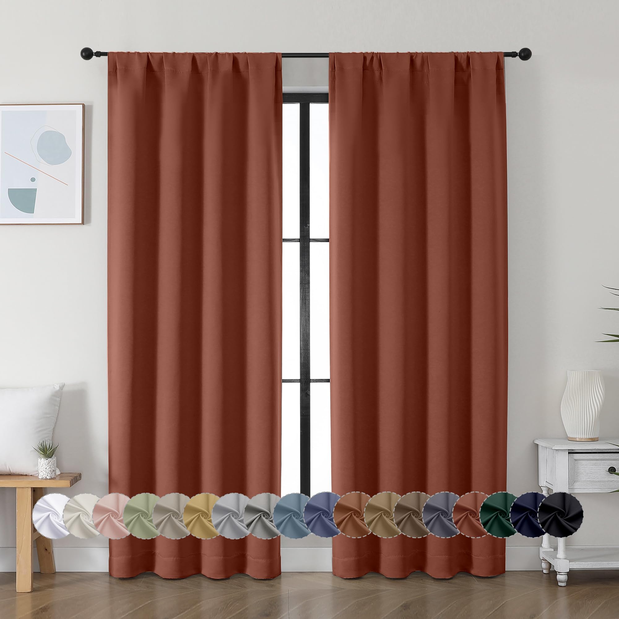 Simplebrand Ava Terracotta Blackout Curtains for Bedroom, 72 Inch Length, 2 Panels, Privacy Thermal Insulated, Rod Pocket, Window Curtains for Patio,
