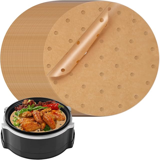 100 Sheet 8 Inch/20 cm Air Fryer Paper Liners, Non-Stick Air Fryer Paper for Air Fryer, Oven, Bamboo Steamer