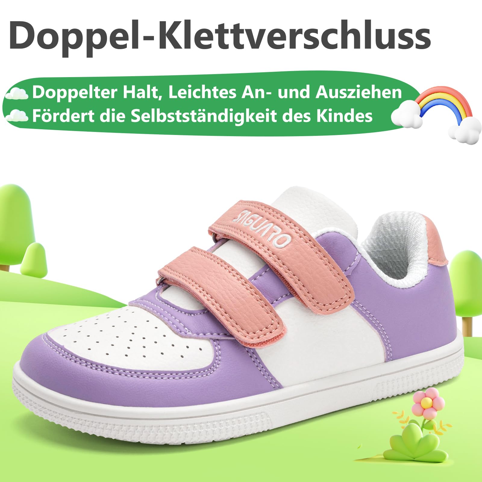 SAGUARO Kinder Barfußschuhe mit Klettverschluss, Breiter Zehenbox und Zero-Drop-Sohle, für Alltag, Kindergarten und Outdoor