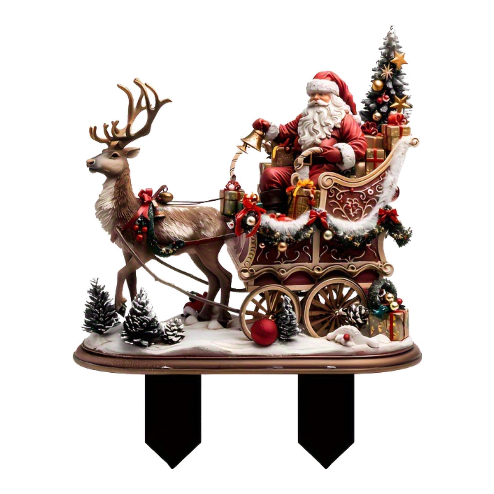 Ornement de jardin en acrylique : figurine traîneau Père Noël et rennes de Noël