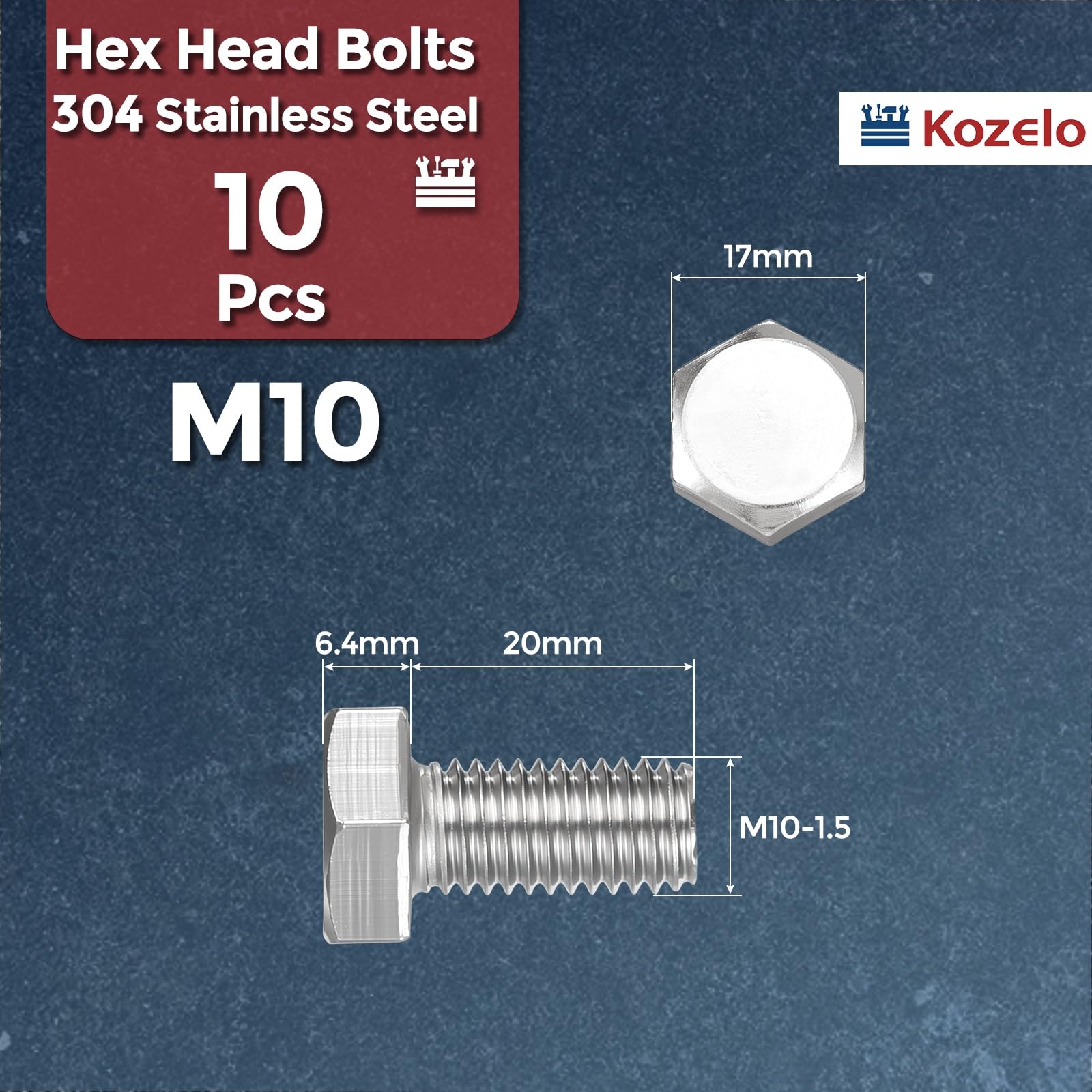 Kozelo 10 Pcs Hex Head Screws Bolts - Image 2