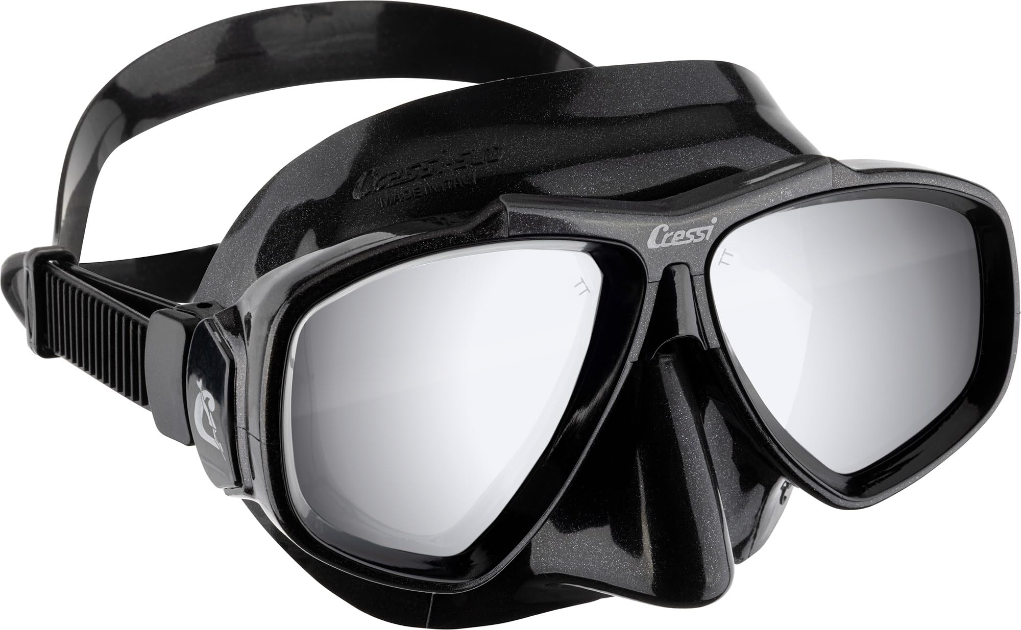 CRESSI Focus Mask Black/​Spectra Silver Mirrored Lens - Masque de Plongée Réglable Unisexe, Noir/​Verres Spectra Miroir Argent, Taille Unique