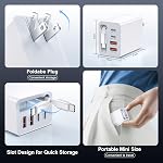 5 en 1 Chargeur rétractable, paquet de 2 40W Plug mural de chargeur téléphonique rétractable 5-Port Charge rapide rétractable USB C Bloc chargeur avec câble intégré, Chargeur mural pliable pour iPhone,Galaxy,iPad,Pixel