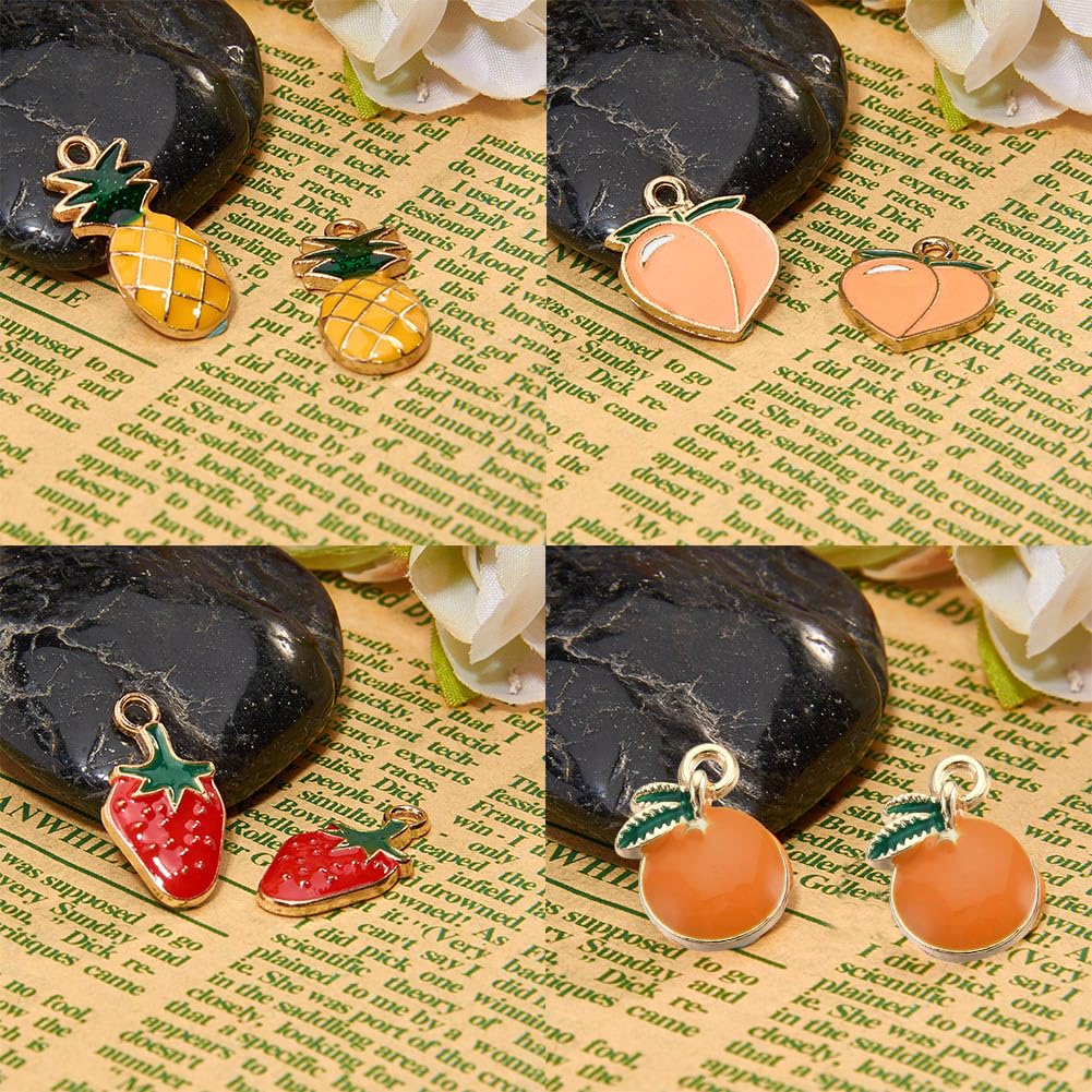 Peach Charm 5/10/15PCS Fruit Charms Enamel Charms Fruit Theme Gold Tone ...