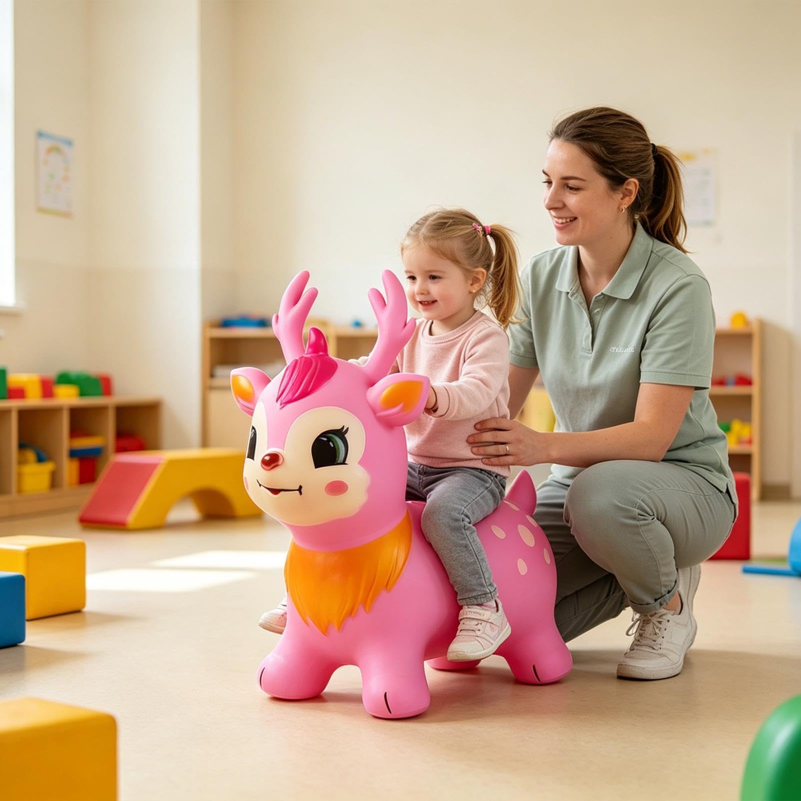 Cavallo a Dondolo Gonfiabile Salta Coniglio Gonfiabile per Bambini | Giocattolo Gonfiabile per Attività Outdoor e Indoor per Bambini Ragazze Ragazzi Interno Esterno Casa Asilo Prescolare Aula