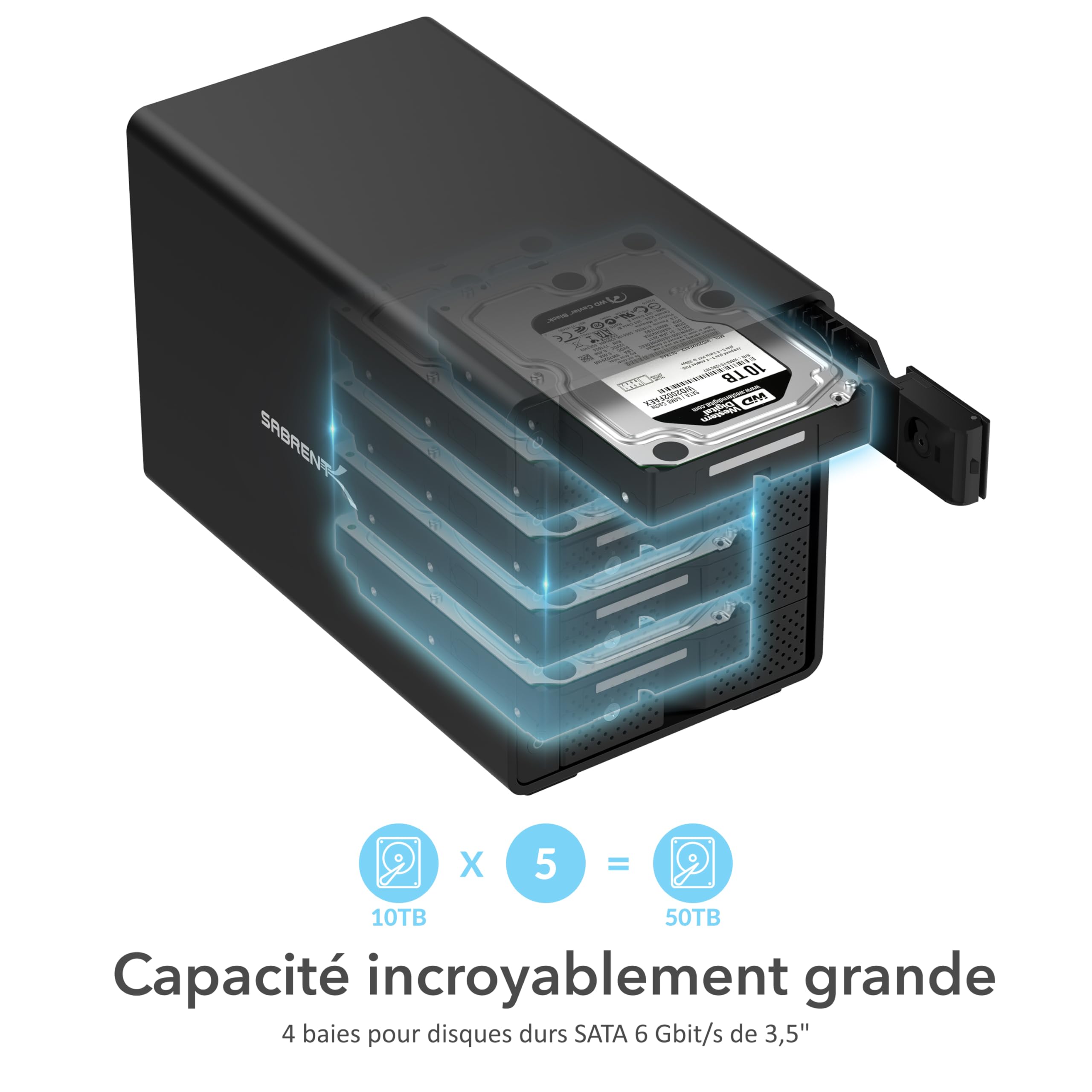 SABRENT Station d'accueil du Disque Dur SATA 3,5", 5 Baies Adaptateur SSD/HDD vers USB 3.2, Boitier Externe pour Disque Dur avec Ventilateur et Alimentation, clonage Hors Ligne, 2 câbles USB Inclus
