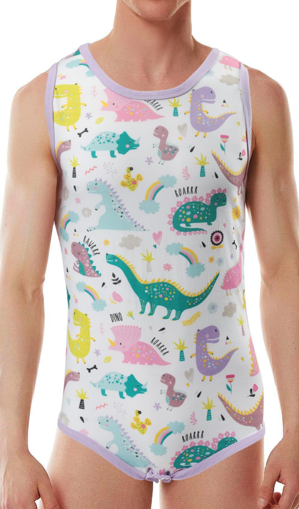 CutiePlusU Baumwolle Knopf im Schritt Bodysuits Erwachsene Strampler ärmellos Onesie für Männer drucken