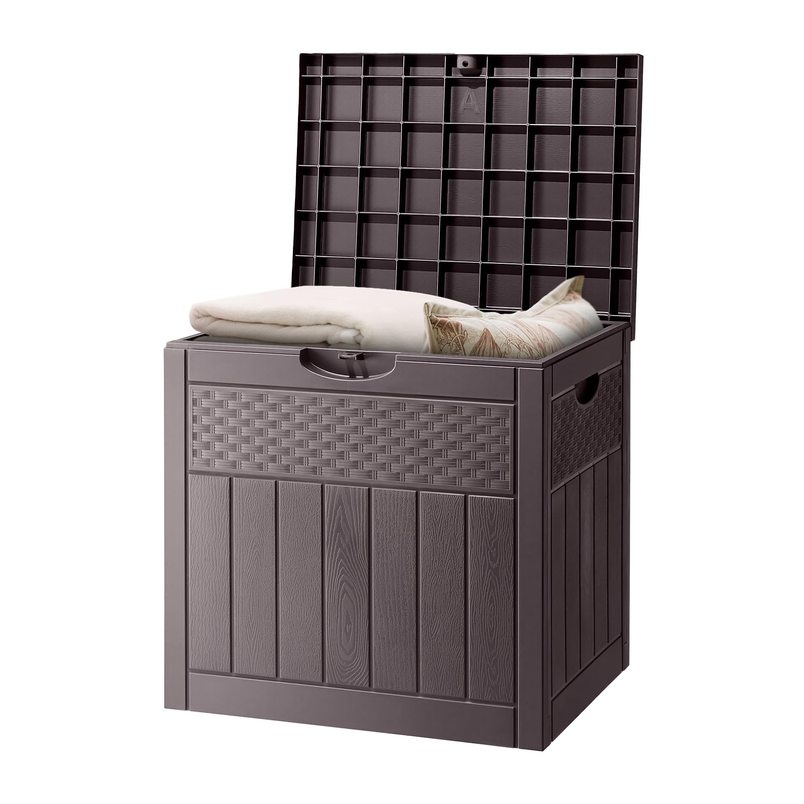 Bonnlo Garden Storage Box 126L, Waterproof Parcel Box with Lid, Outdoor Plastic Storage for Deliveries, Patio Cushions, Garden Tools, Brown