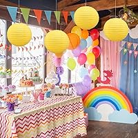 Vista 4 de BEISHIDA - Linternas de papel redondas amarillas de 30 cm decorativas colgantes, linternas de Asia, China, Japón, para cumpleaños, Halloween, boda