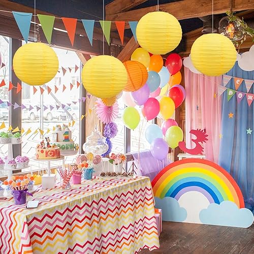 Miniatura 4 de BEISHIDA Faroles de papel redondos amarillos de 12 pulgadas, decorativos, colgantes, asiáticos, chinos, japoneses, lámpara para cumpleaños,