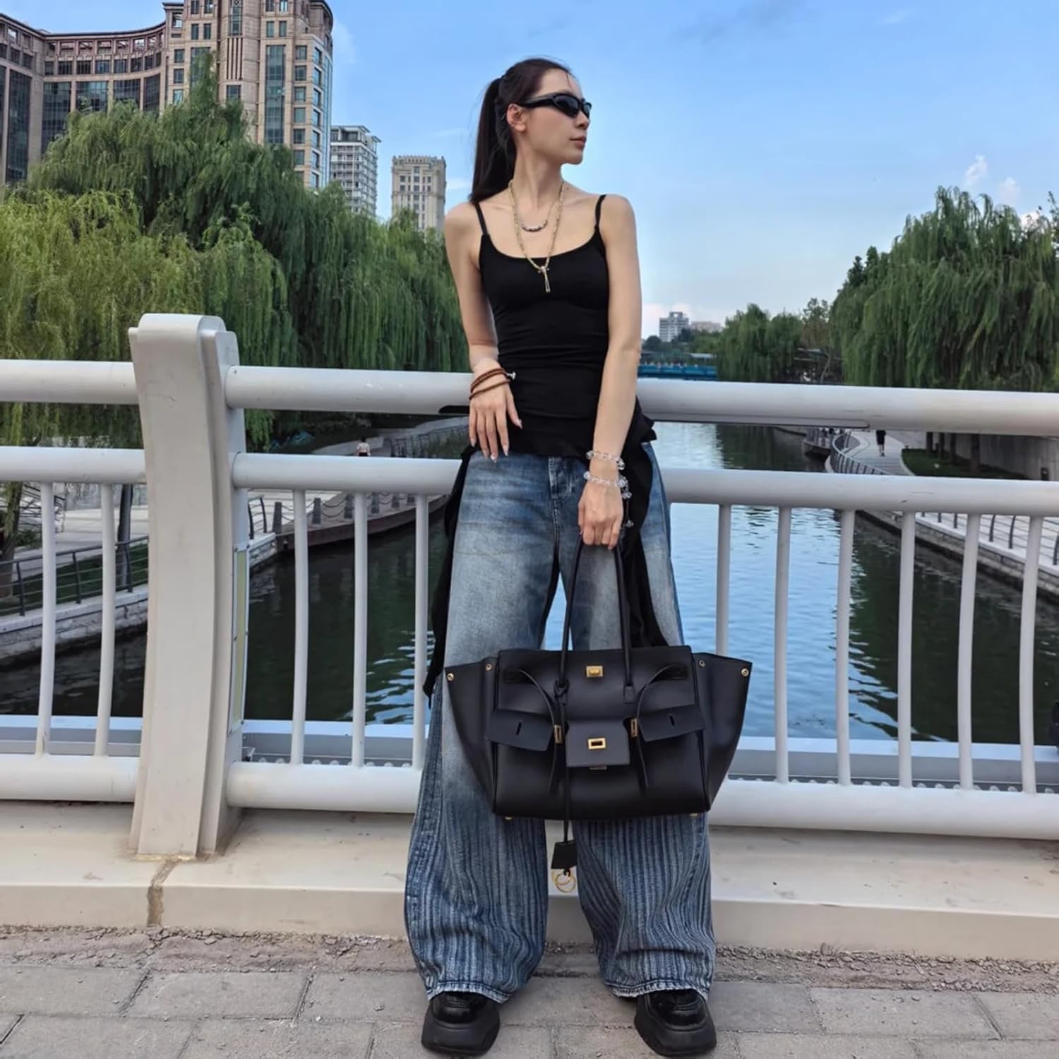 Genuine Leather Cowhide Top Handle Bag, Luxury Slouchy Design for Women and Men, Work Commuter Fashion - Image 2