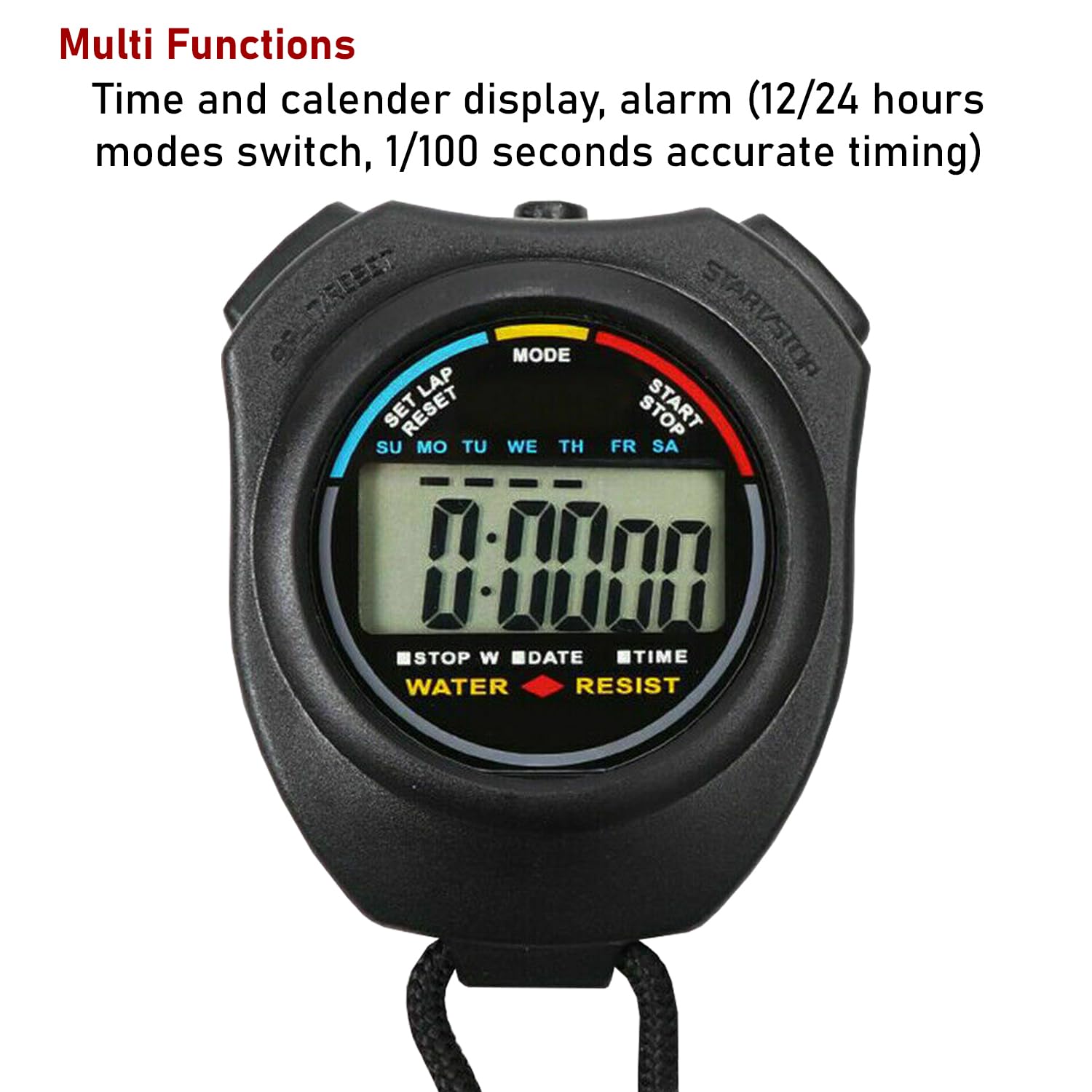Stopwatch-Digital Water-Proof Stop Watch, Swimming Watch, Multifunctional Sports Stopwatch for Swimming, Running, Basketball, and Football, LCD Display Chronograph with Alarm Clock (Black) - Image 3