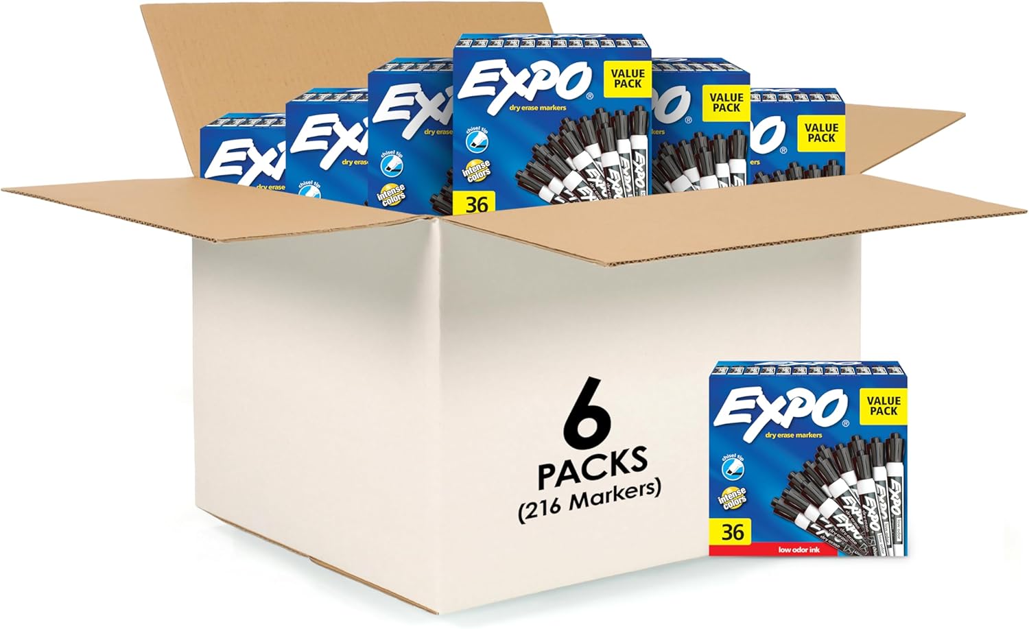 EXPO Dry Erase Markers, Chisel Tip, Black, Low-Odor, Pack of 36, Perfect for Whiteboards, Non-Porous Surfaces & Home Offices