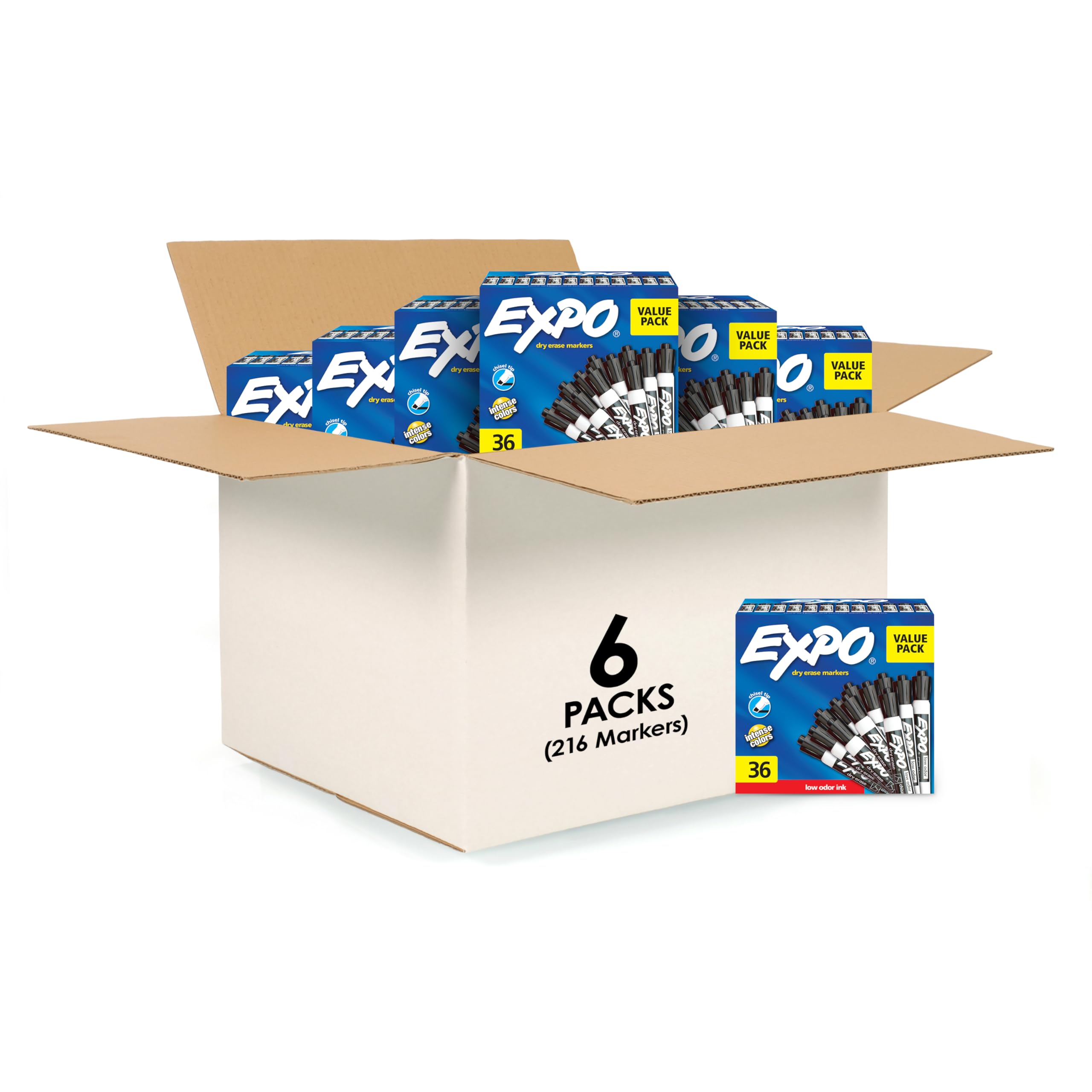 EXPO Dry Erase Markers Chisel Tip Black Low-Odor Pack of 36 Perfect for Whiteboards Non-Porous Surfaces Home Offices