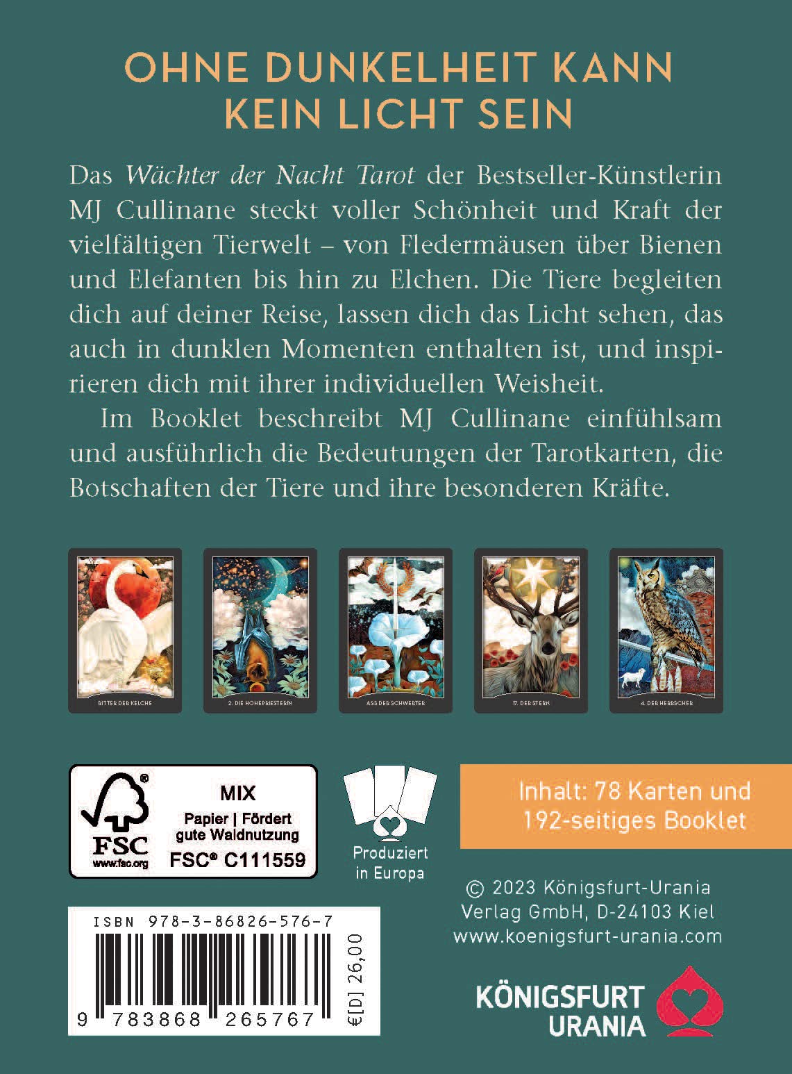 Wächter der Nacht Tarot: 78 Tarotkarten (Krafttiere Tarot, Fledermaus, Elster, Biene...)