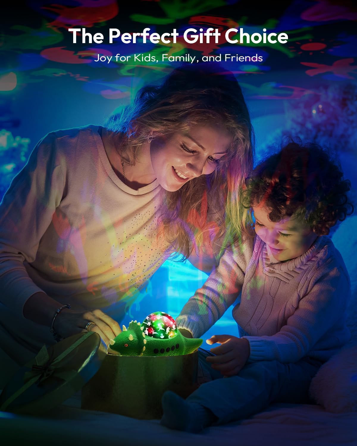 Dinosaur Night Light Projector for Kids - 8 Color Changing, 14 Sleep Sounds, 360° Rotation, Projection Lights for Bedroom, Walking Dinosaur Toys - Gift for Boys Girls 3-5,5-7 Years Old