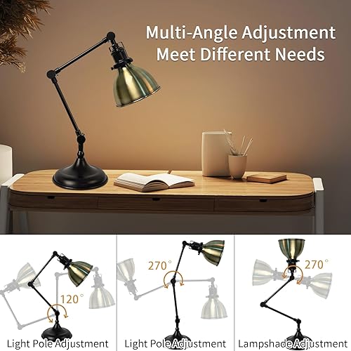 Miniatura 4 de Lámpara de escritorio para oficina en casa, luz de escritorio con brazos oscilantes de metal ajustables de múltiples articulaciones, luz de mesa