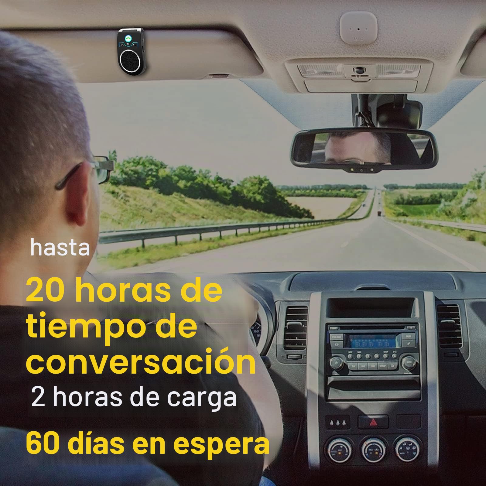 Manos Libres para Coche, Altavoz Bluetooth 5.0 para Automóvil, Altavoz Inalámbrico para el Coche con Cancelación de Ruido para Llamadas, Transmisión de Música y GPS, Compatible con iPhone y Samsung